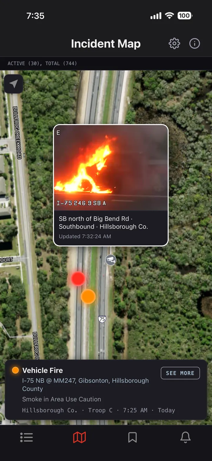 Traffic camera snapshot on the Incident Map